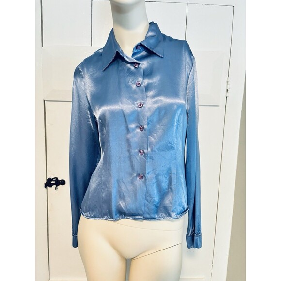 Vintage My Michelle Shirt Women’s Medium Blouse Boho Y2K Blue Button Up - Picture 1 of 11